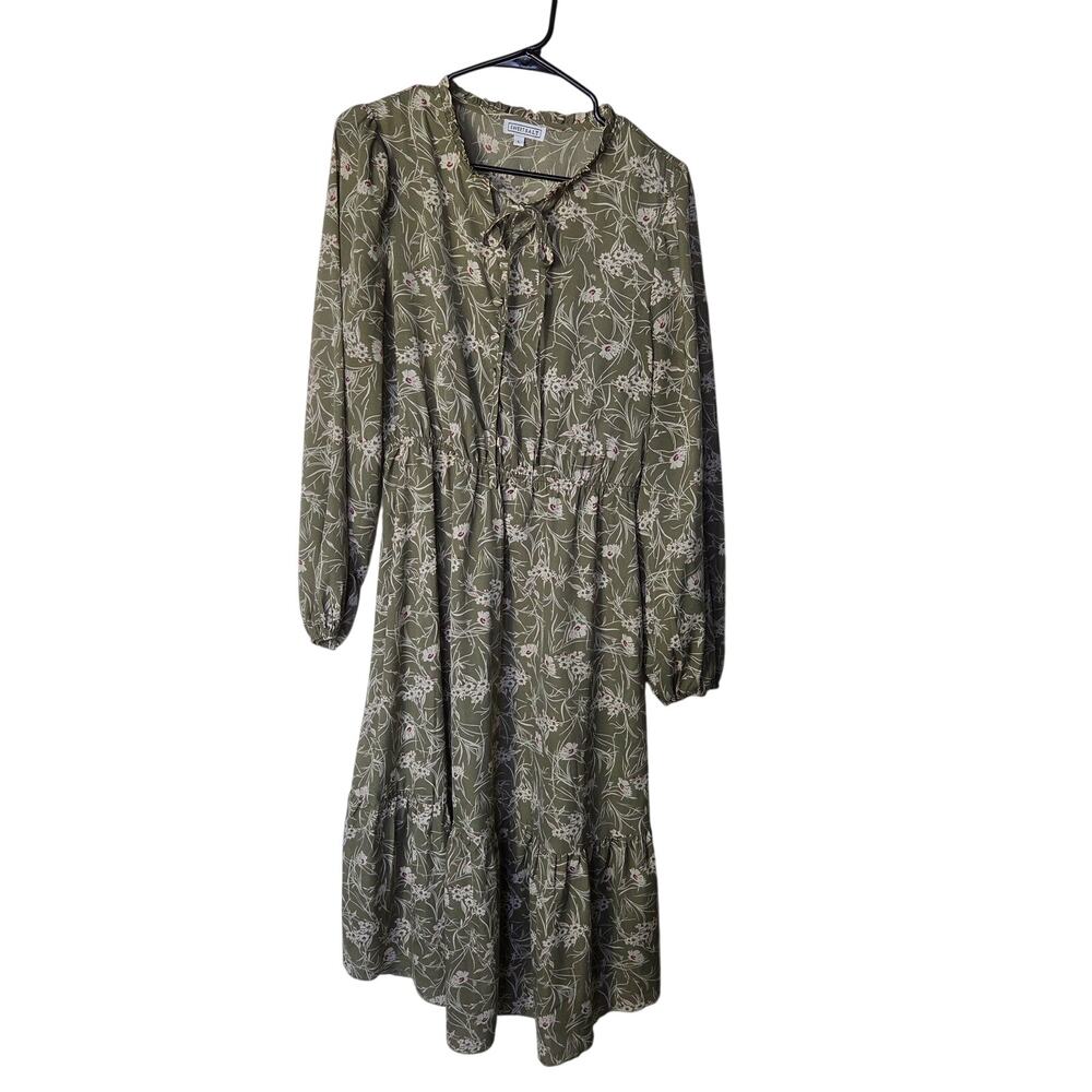 Sweet Salt Green Tiered Cottagecore Prairie Floral Long Sleeve Midi Dress Large